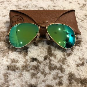 RayBan Polarized Green/Gold Reflective Aviators